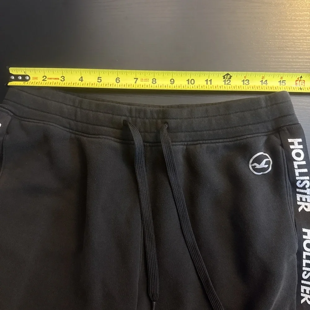 Hollister Mens Med‎ Sweat Shorts Drawstring Waist Fleece Logo Black Comfort Y2K